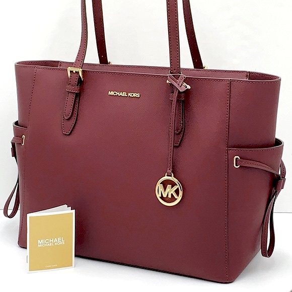 MICHAEL KORS GILLY LARGE DRAWSTRING TRAVEL TOTE OXBLOOD COLOR - Picture 1 of 16